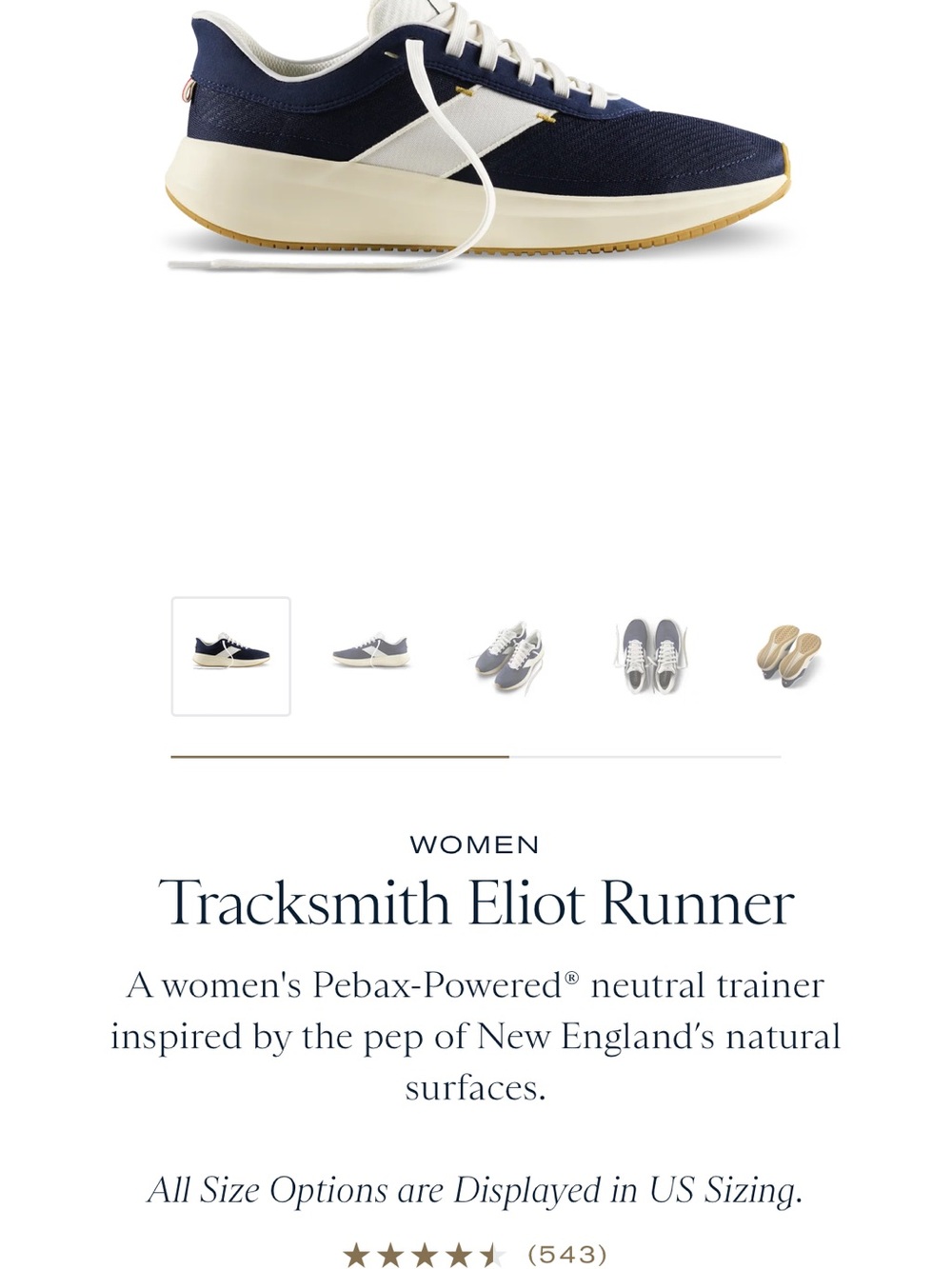 Tracksmith Eliot Runner Women's Navy and Cream Sneakers EU40/8.5